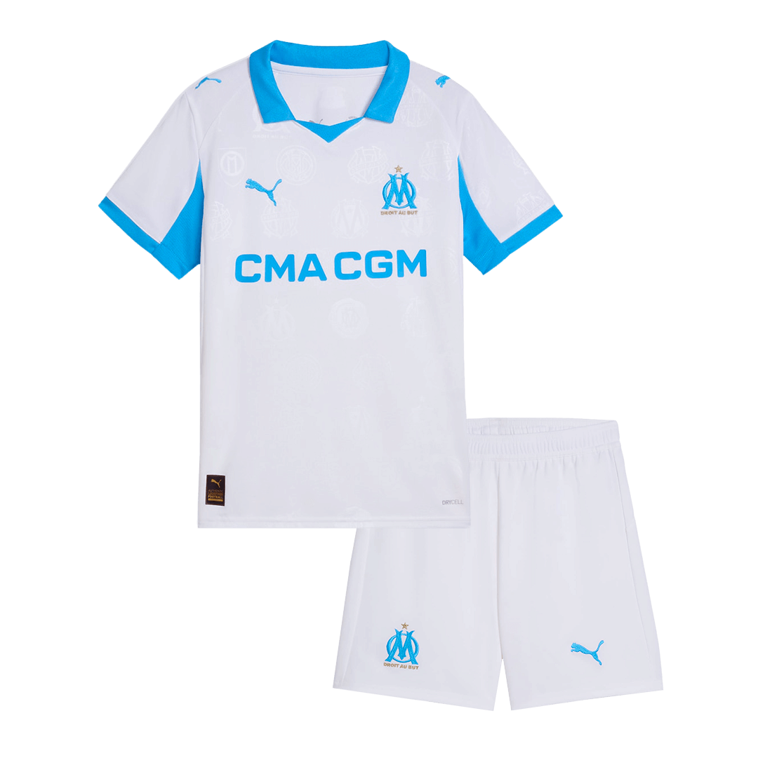2025/26 Marseille Kids Home Full Soccer Kits Football Shirt