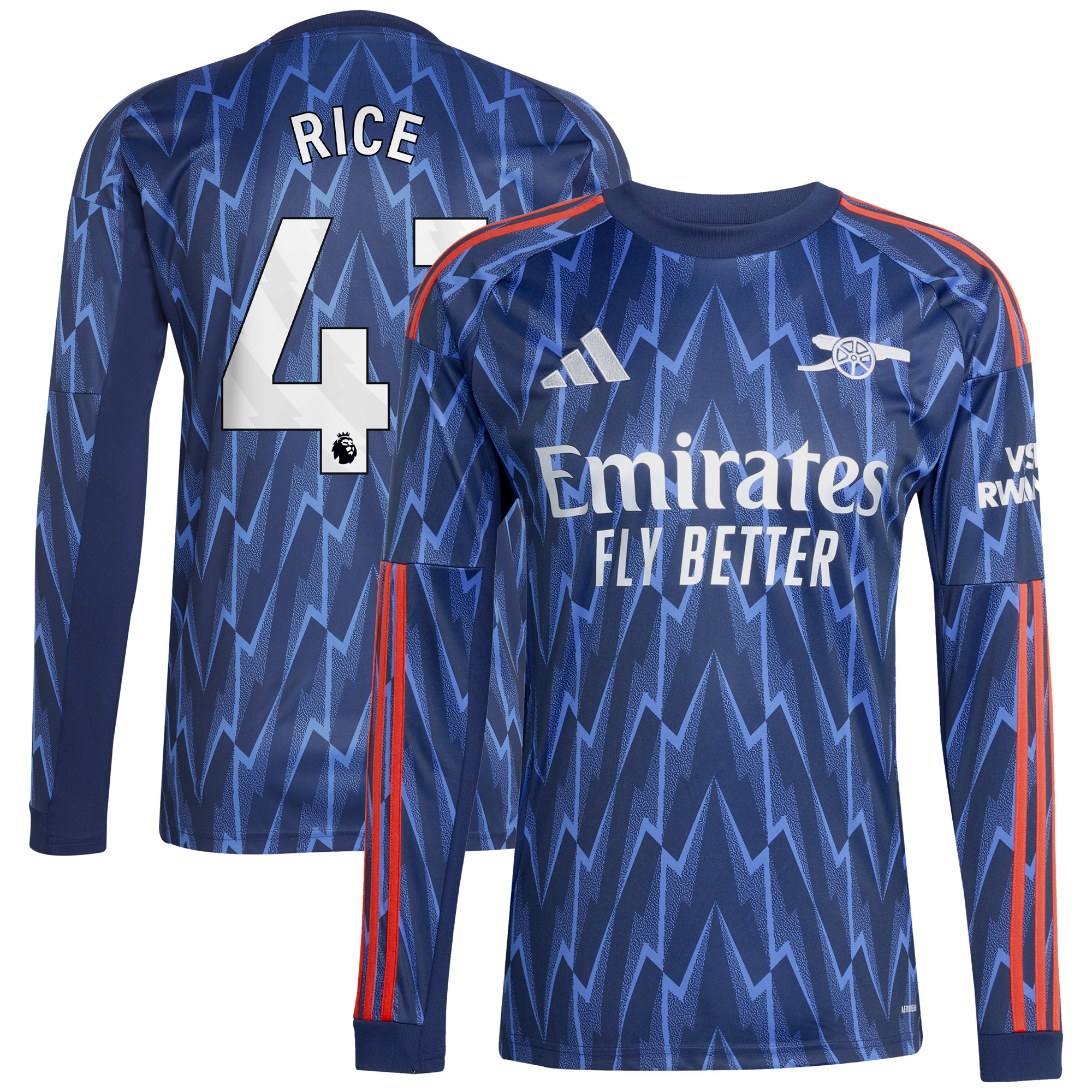 RICE #41 2025/26 Arsenal Long Sleeves Soccer Jersey Away Custom Football Shirt