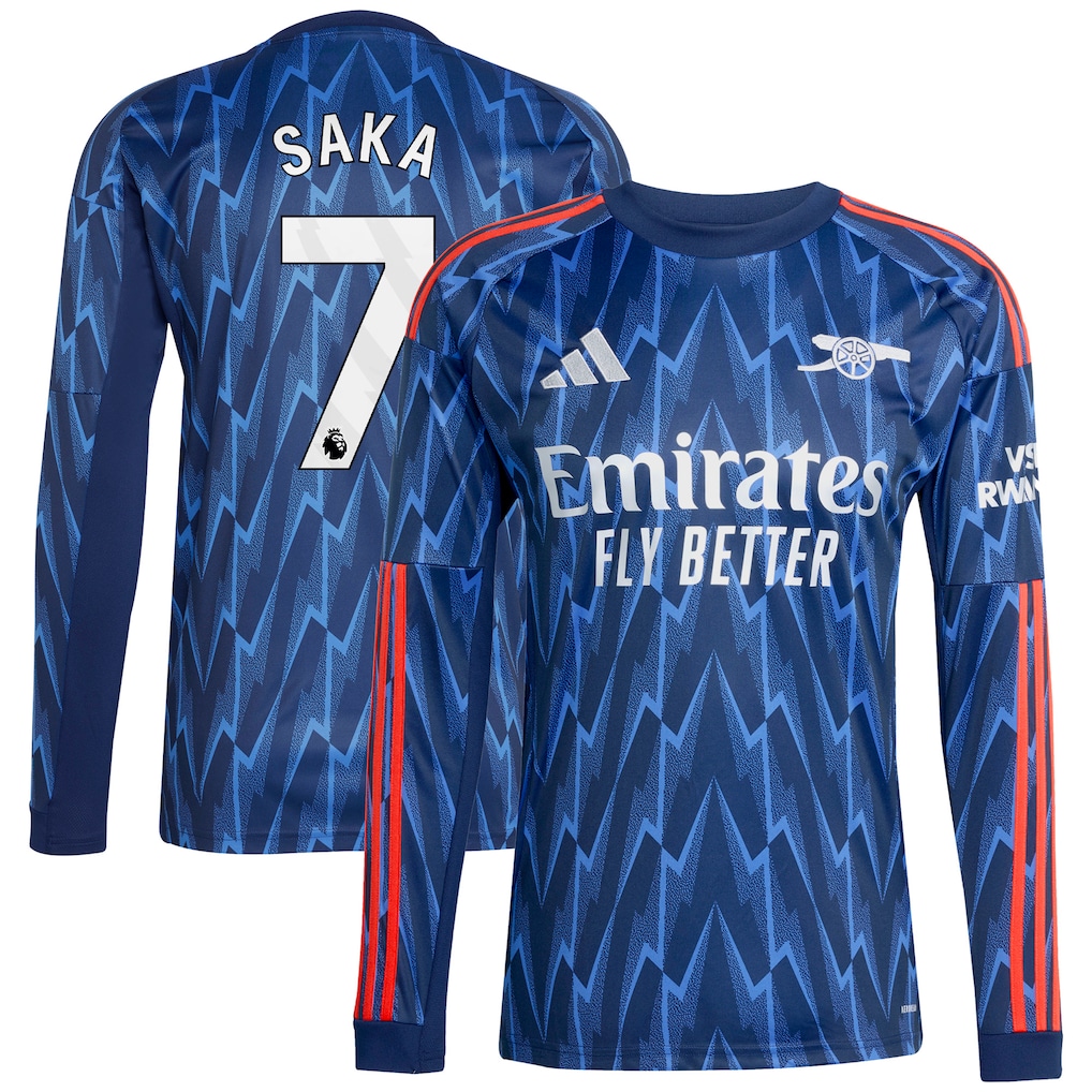 SAKA #7 2025/26 Arsenal Long Sleeves Soccer Jersey Away Custom Football Shirt