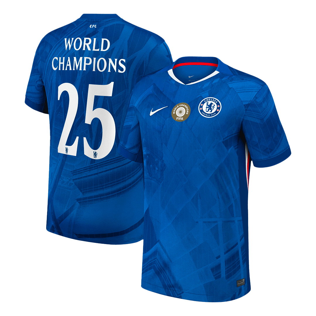 Chelsea 2025/26 WORLD CHAMPIONS #25 Soccer Jersey Home Custom Football Shirt Fan Version with chest badge
